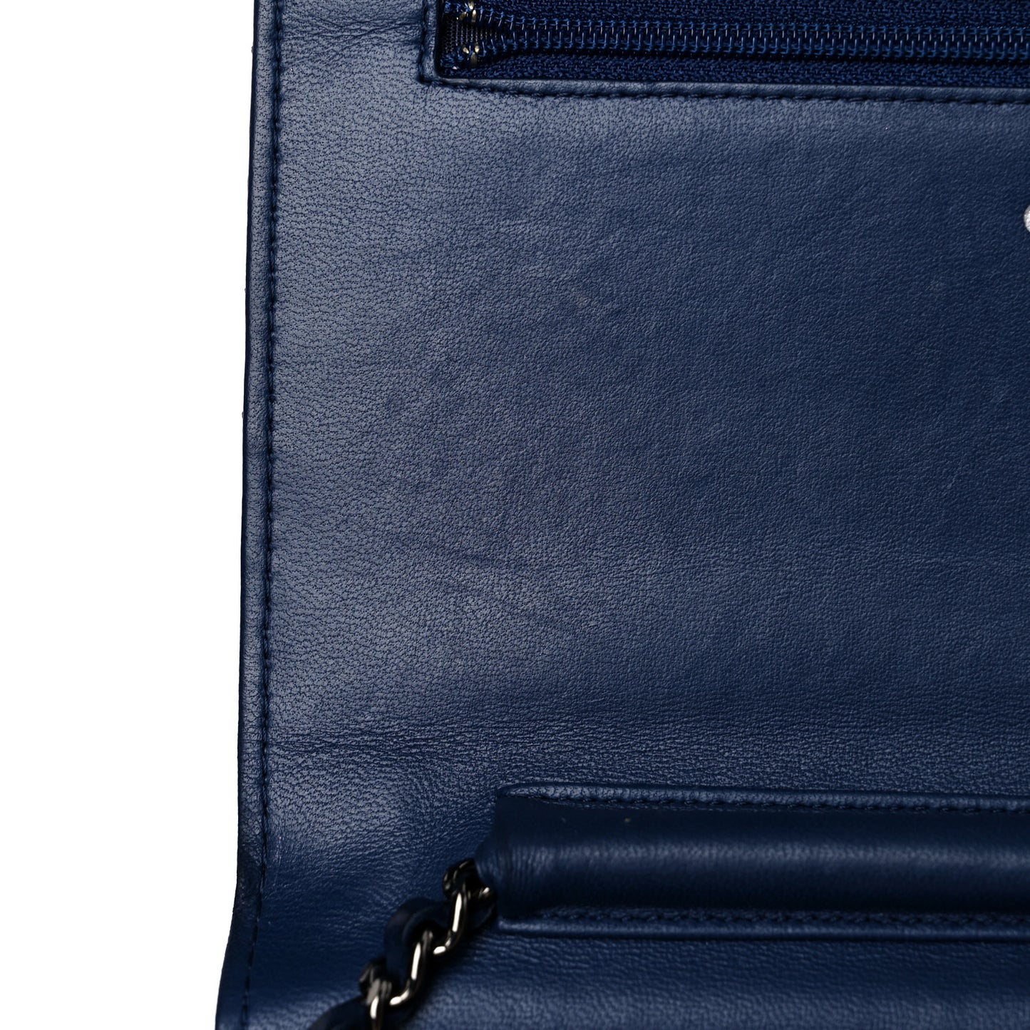 Lambskin Quilted CC Crossing Wallet On Chain WOC Blue