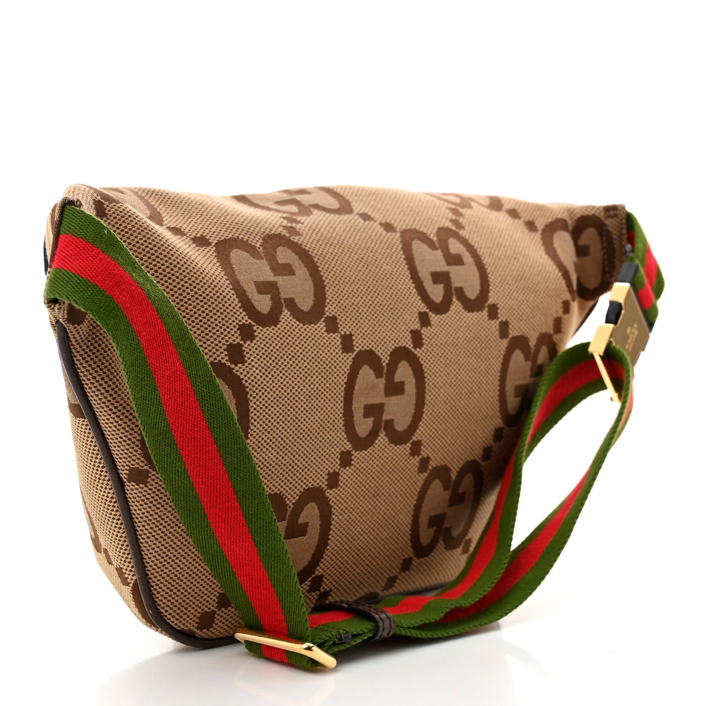 Monogram Jumbo GG Textured Dollar Calfskin Web Belt Bag Camel Ebony New Acero