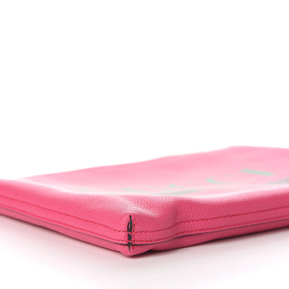 Gucci Pebbled Calfskin Medium Logo Portfolio Clutch Box Pink Green 4 of 8