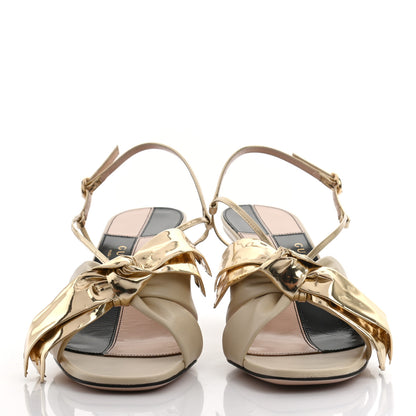 Gucci Nappa Metallic Bow Daphne Mid Heel Sandals 40 Vintage White Platino 2 of 7