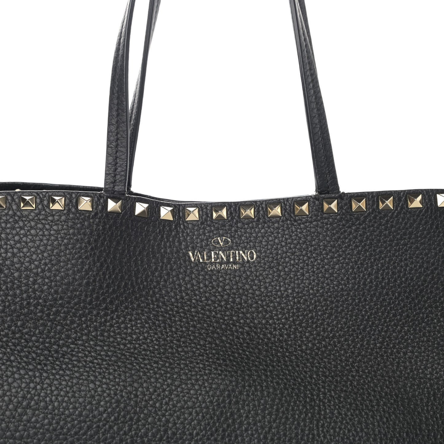 Grained Calfskin Rockstud Shoulder Tote Black
