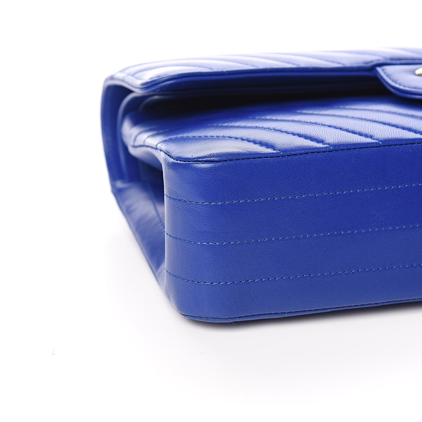 Lambskin Chevron Quilted Medium Double Flap Blue