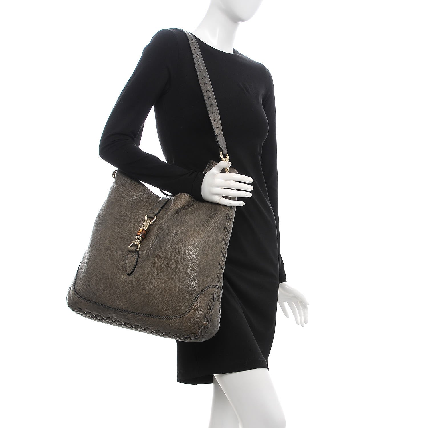 Gucci Calfskin Large New Jackie Shoulder Bag Military 2 of 8