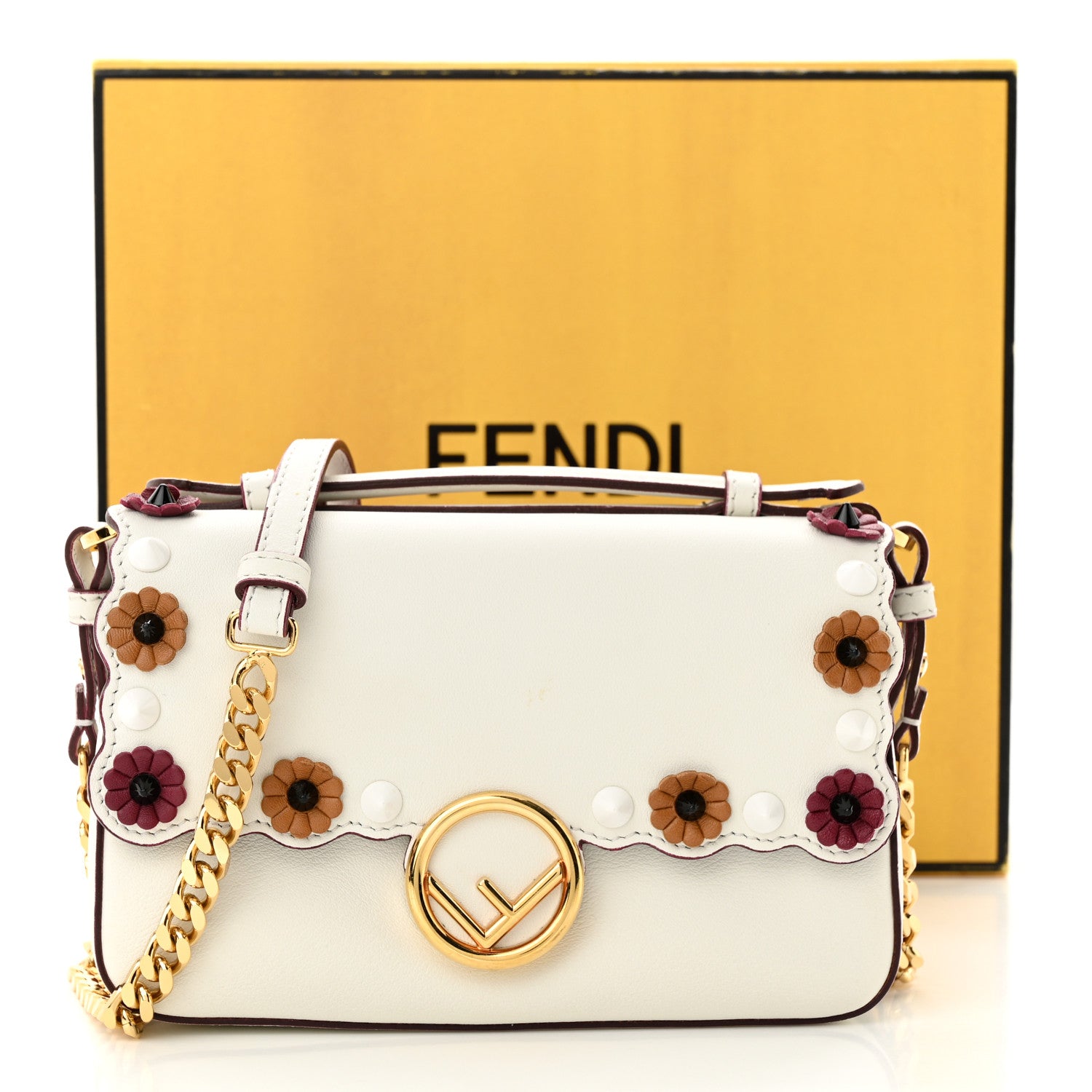 Fendi Vitello Dolce Nappa Flowerland Studded F is Fendi FF Micro Double Baguette White Multicolor 10 of 10