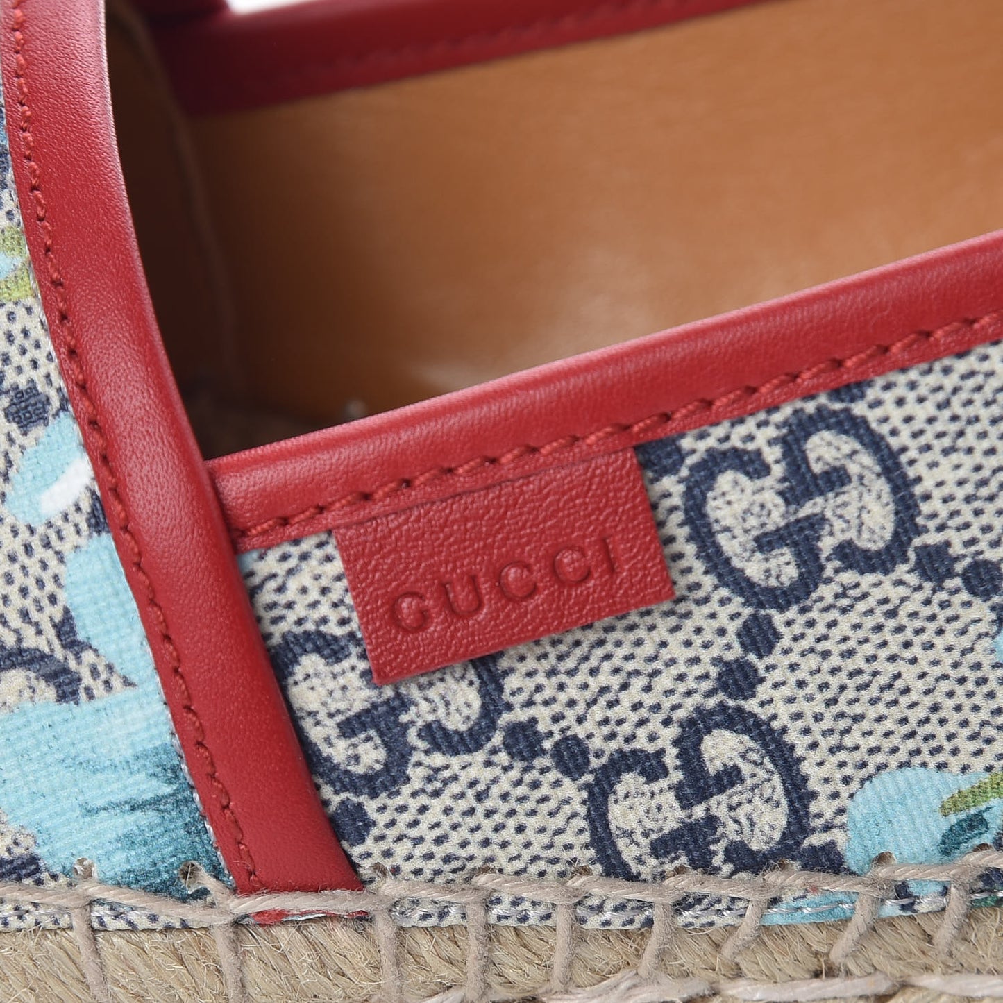 GG Supreme Monogram Blooms Espadrilles 37 Beige Blue Navy Hibiscus Red