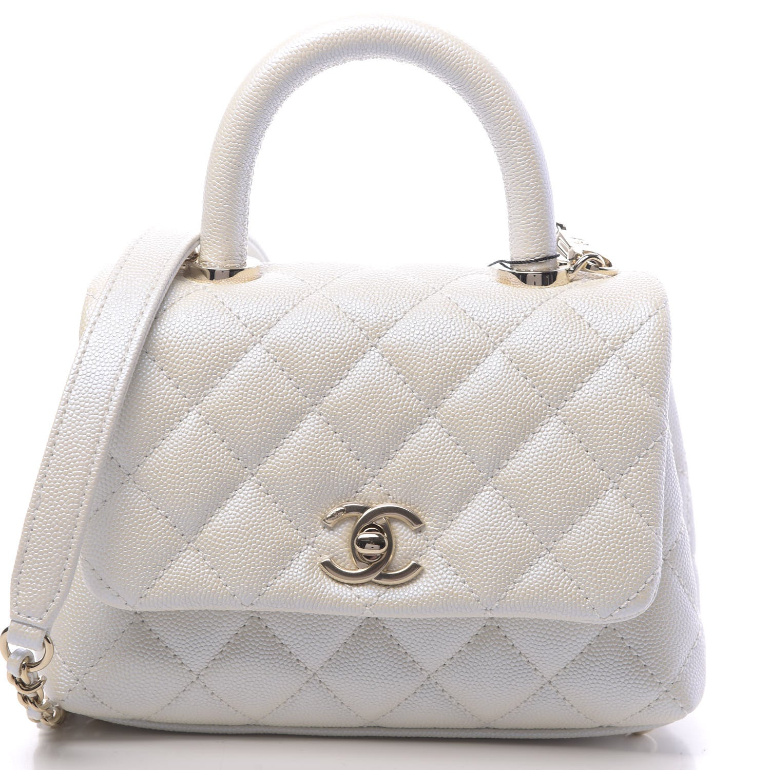 Chanel Iridescent Caviar Quilted Extra Mini Coco Handle Flap White 8 of 11