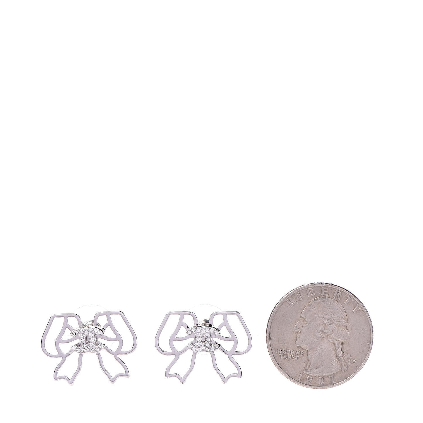 Crystal CC Bow Earrings Silver
