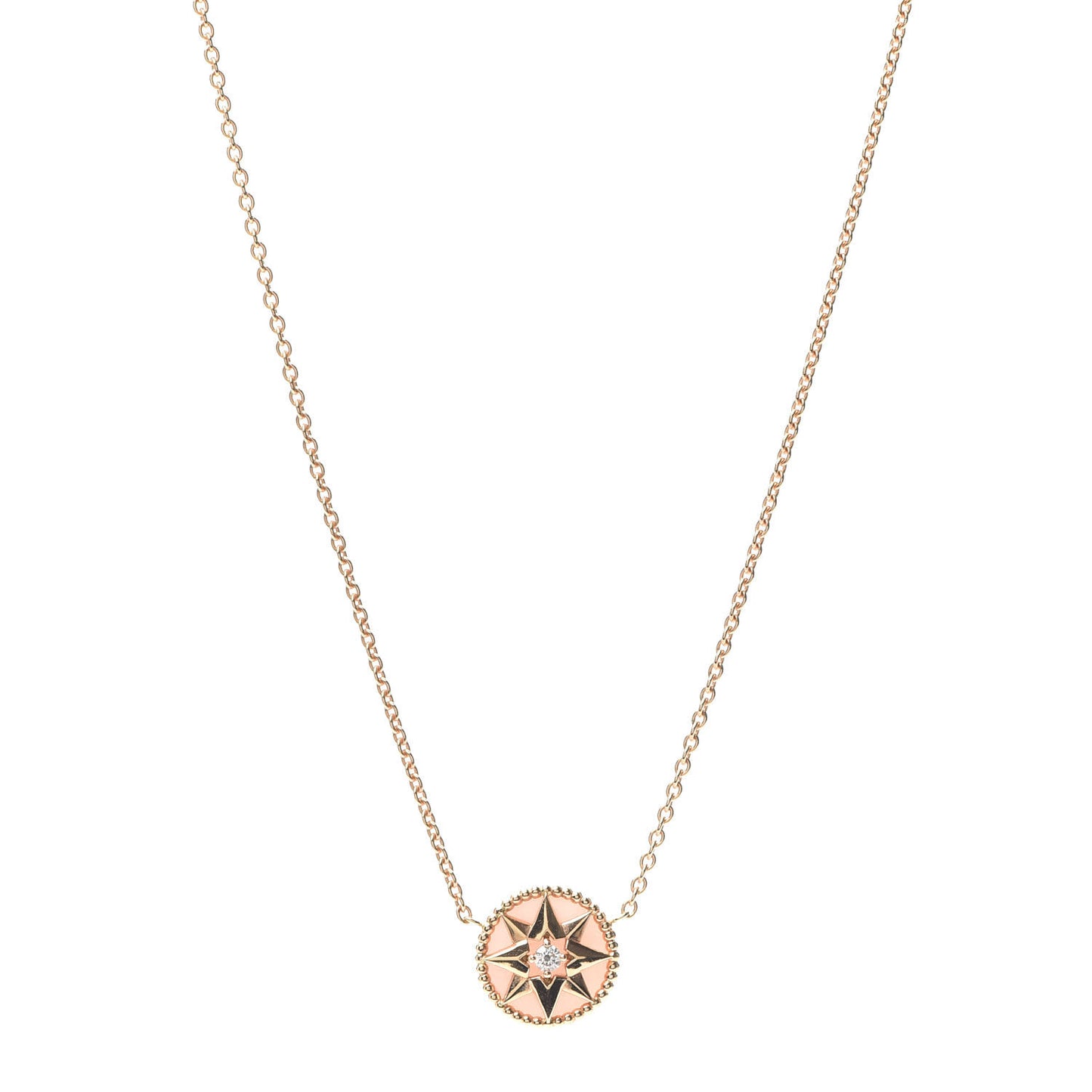 18K Rose Gold Diamond Rose Quartz Rose Des Vents Necklace