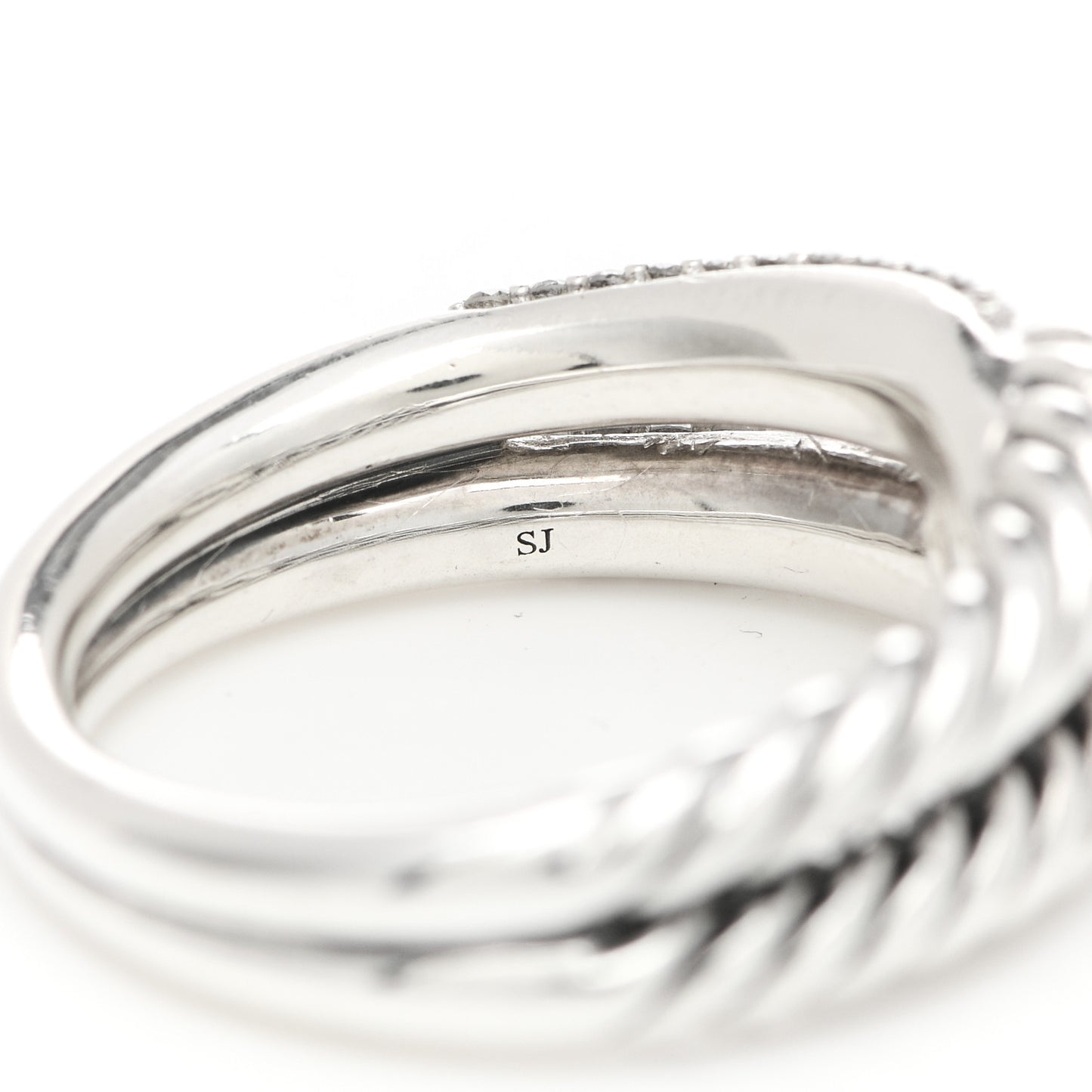 Sterling Silver Diamond Pave Single Loop Labyrinth Ring 54 6.75