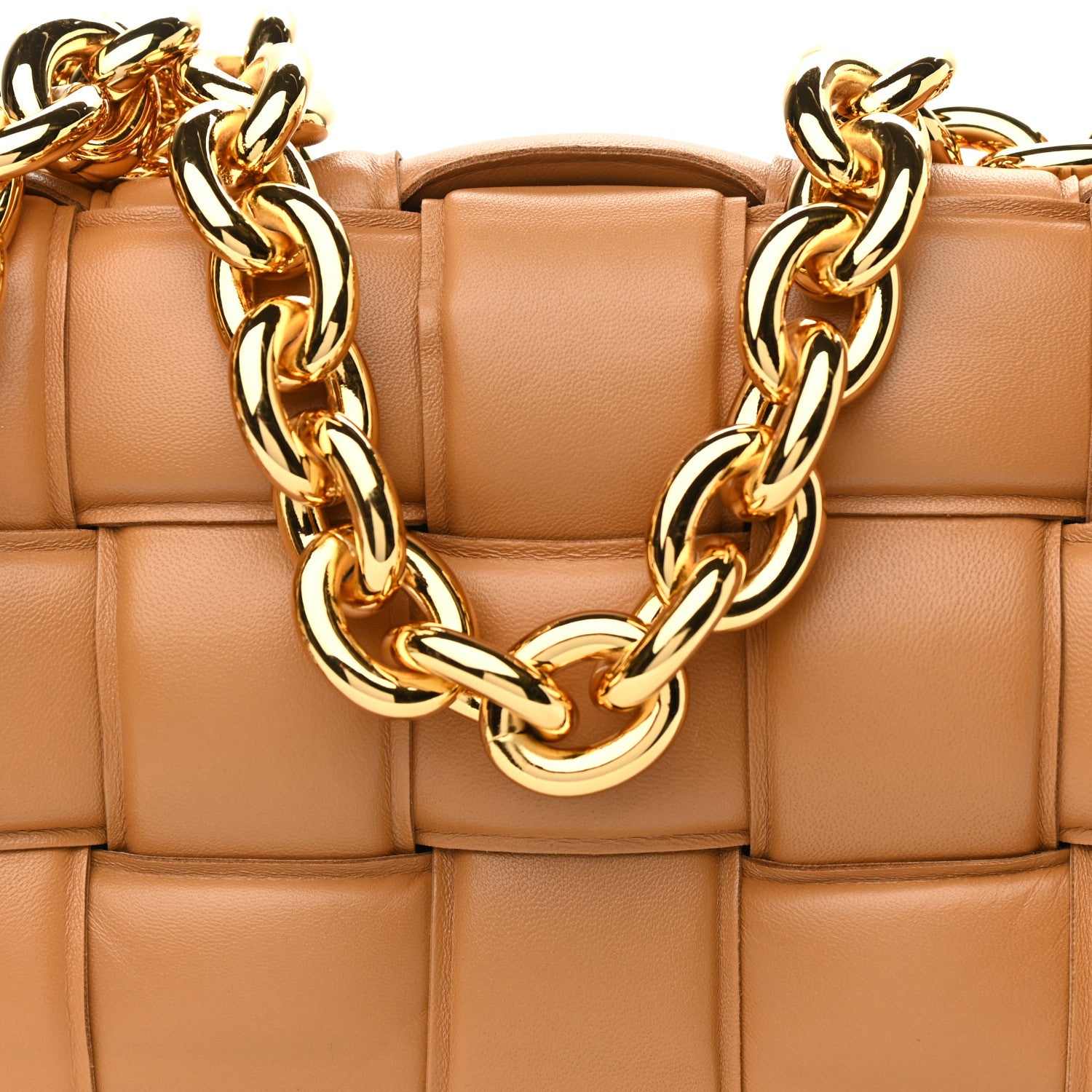 Bottega Veneta Lambskin Maxi Intreccio Padded Chain Cassette Crossbody Bag Caramel 7 of 9