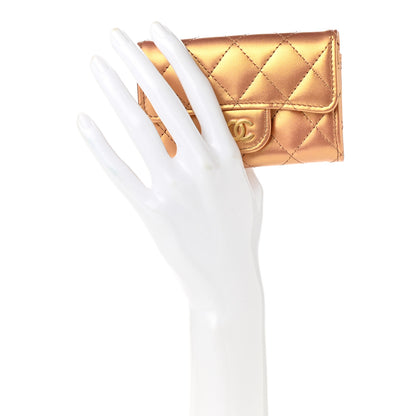 Chanel Metallic Lambskin Quilted Flap Card Holder Wallet Gold 2 of 8