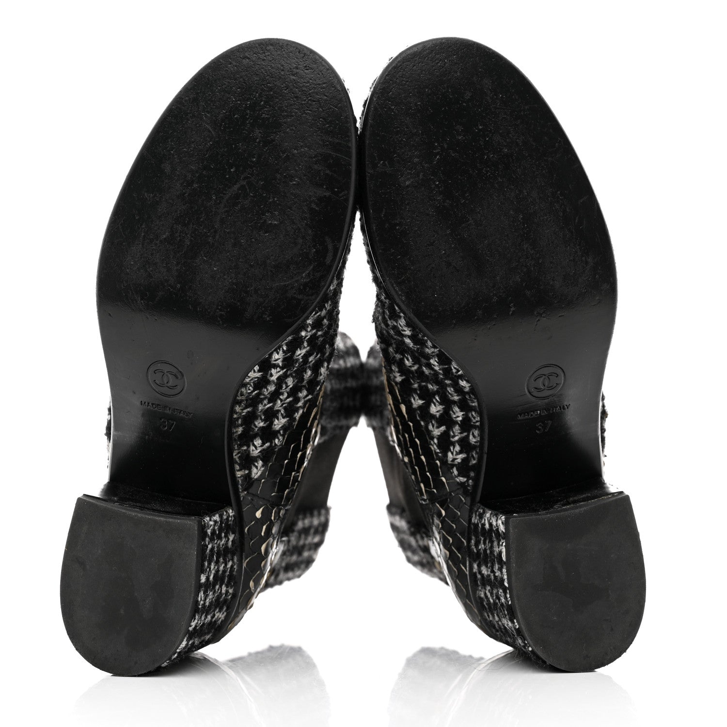 Chanel Fantasy Tweed Snakeskin Short Boots 37 Black 5 of 9