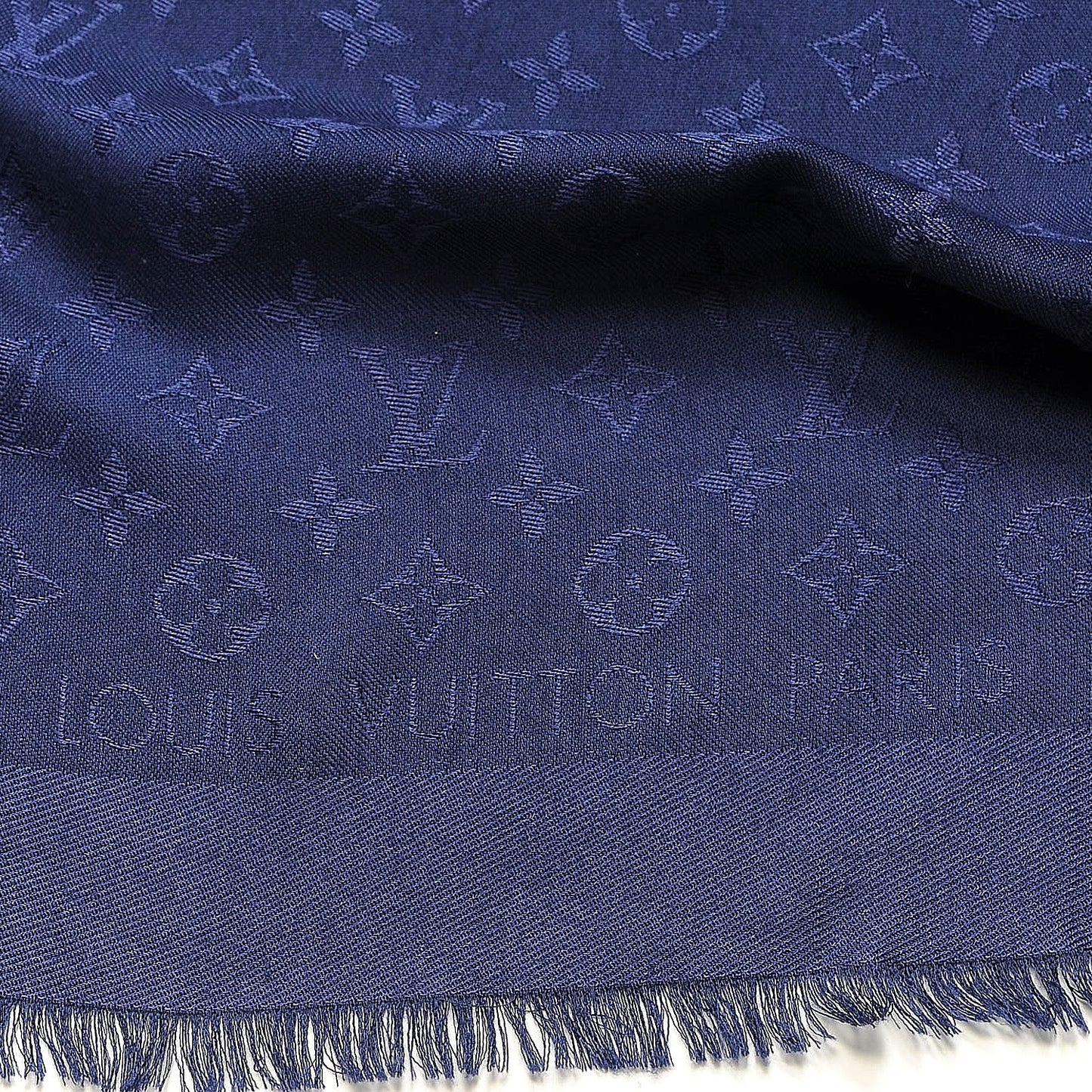 Wool Silk Monogram Shawl Night Blue