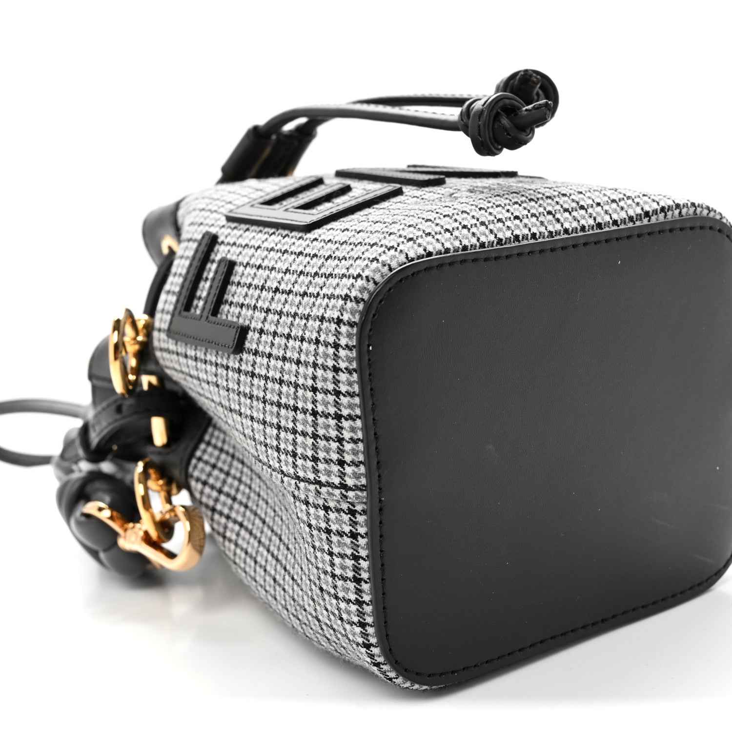 Fendi Wool Vitello Grace Small Houndstooth Mini Mon Tresor Bucket Bag Grigio Anthracite 9 of 10