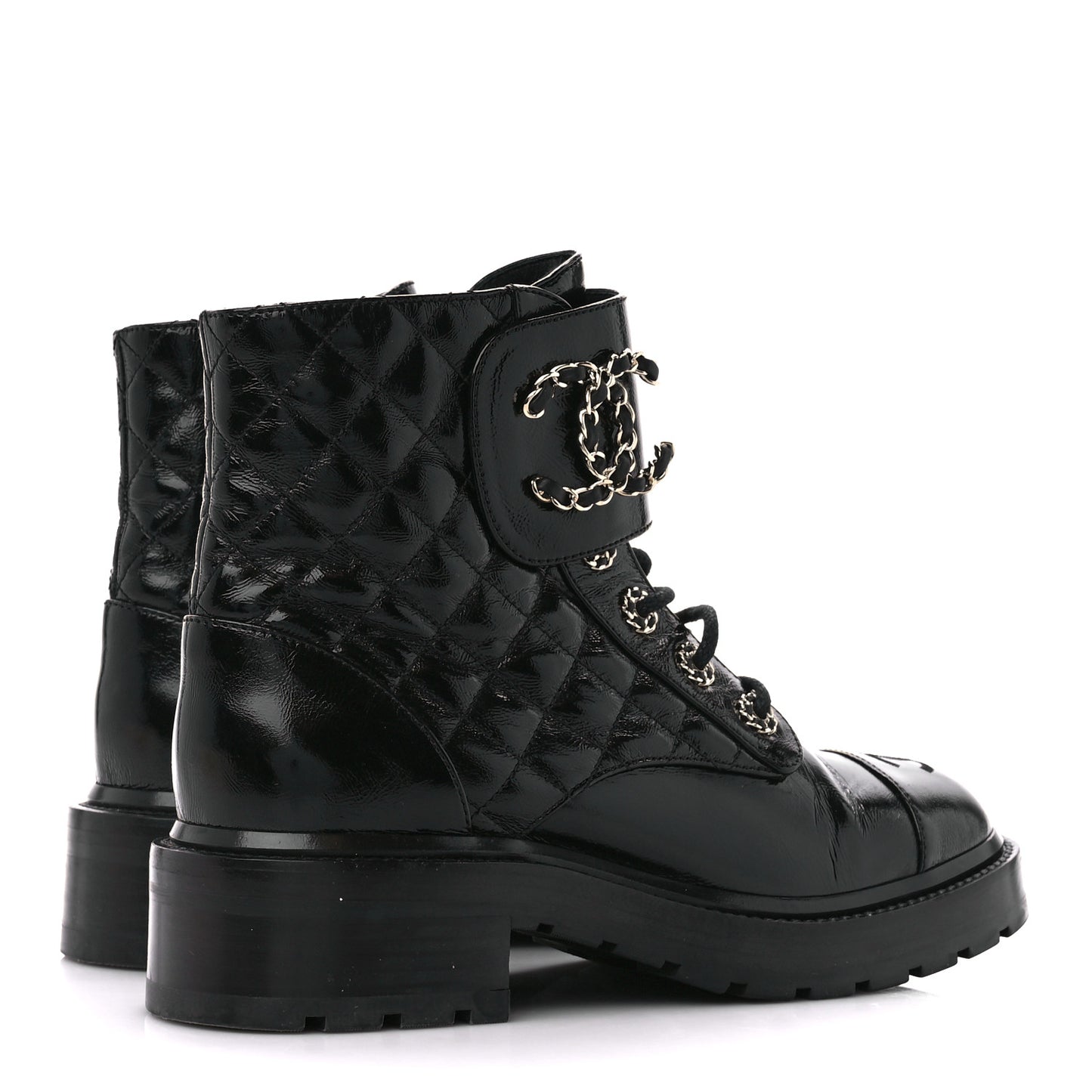 Shiny Goatskin Calfskin Quilted Lace Up Combat Boots 38 Black