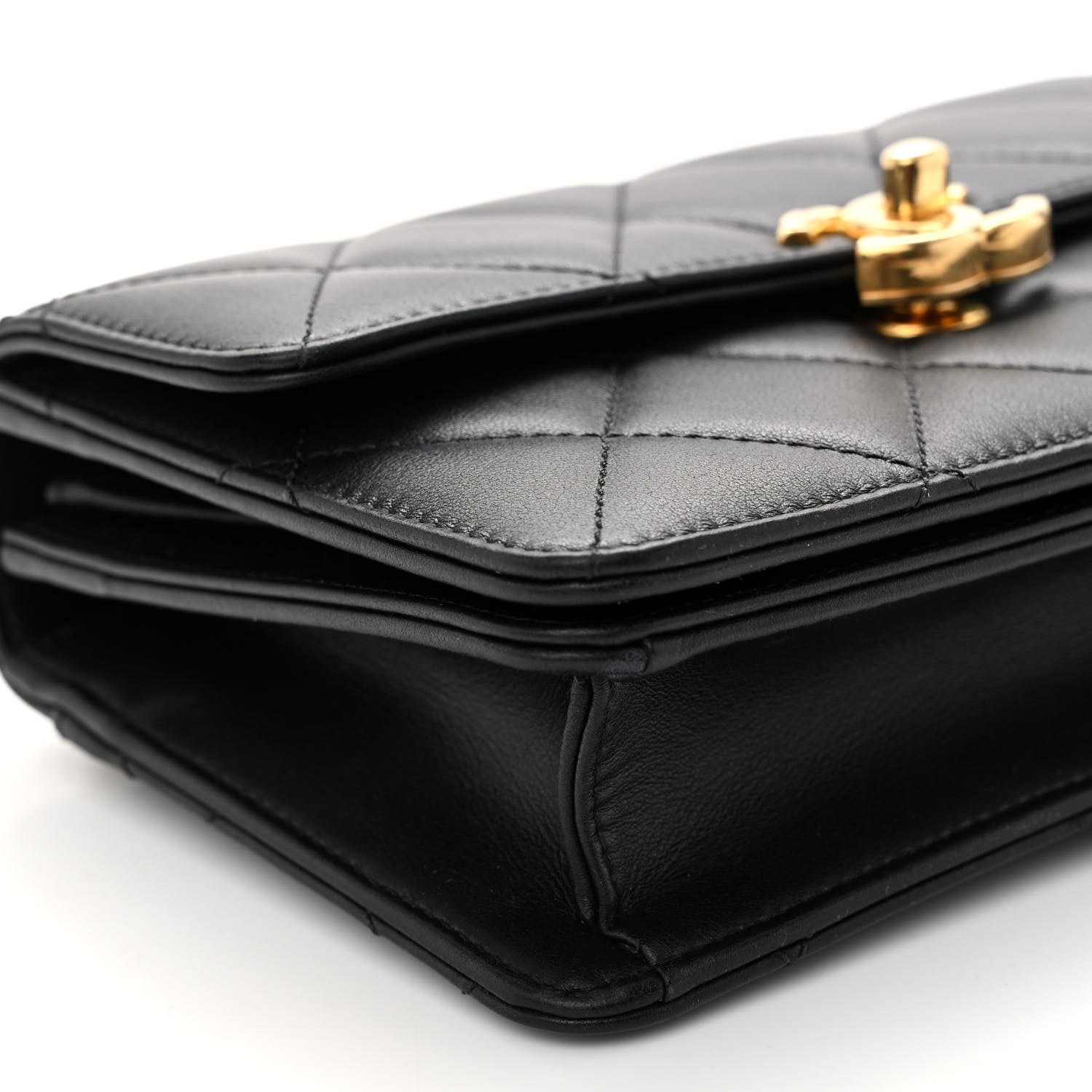 Chanel Lambskin Quilted Chain Logo Top Handle Flap Black 9 of 11