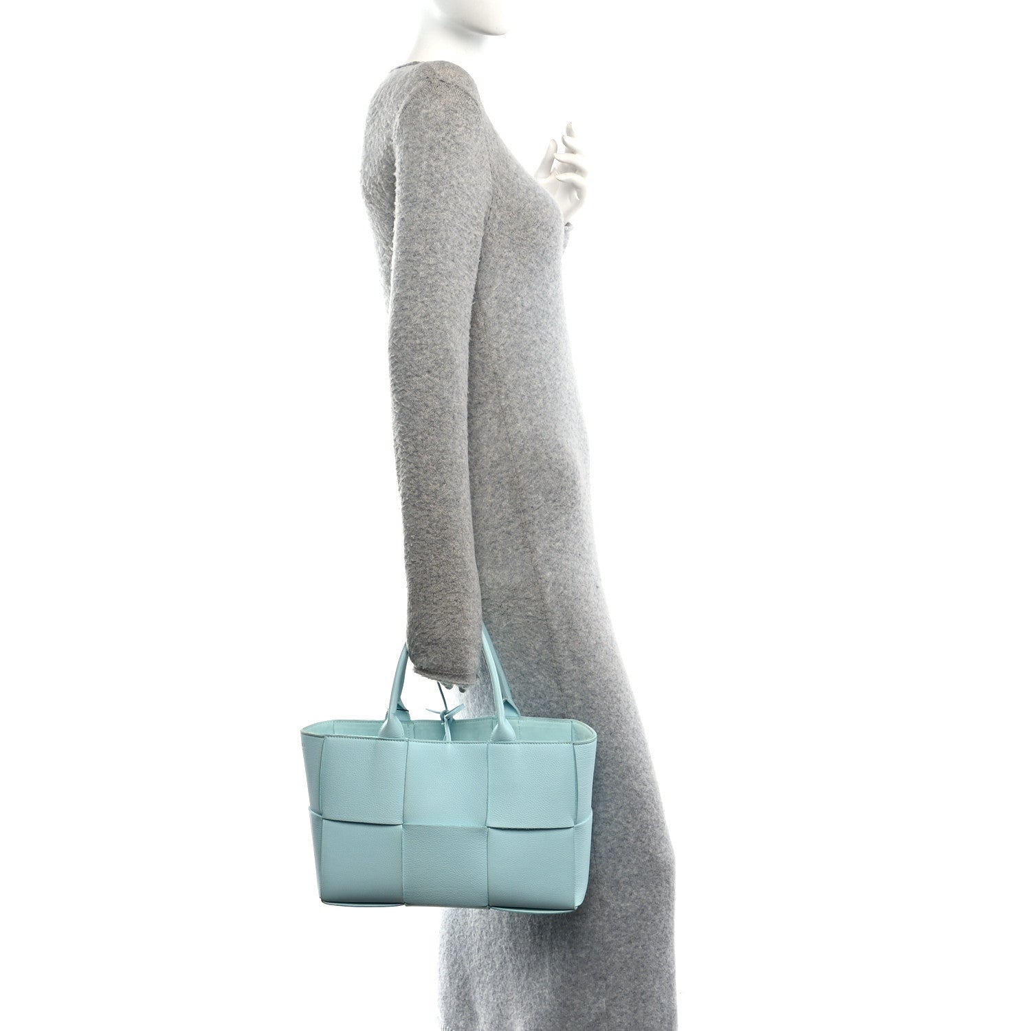 Bottega Veneta Grained Calfskin Maxi Intrecciato Small Arco Tote Pale Blue 2 of 10