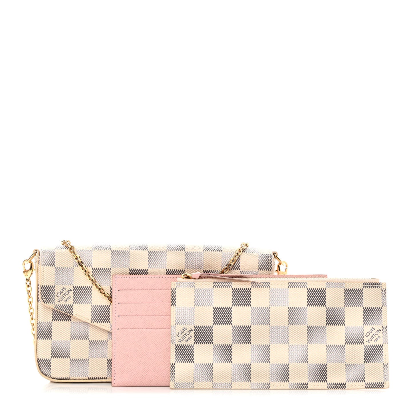 Damier Azur Pochette Felicie Chain Wallet Rose Ballerine