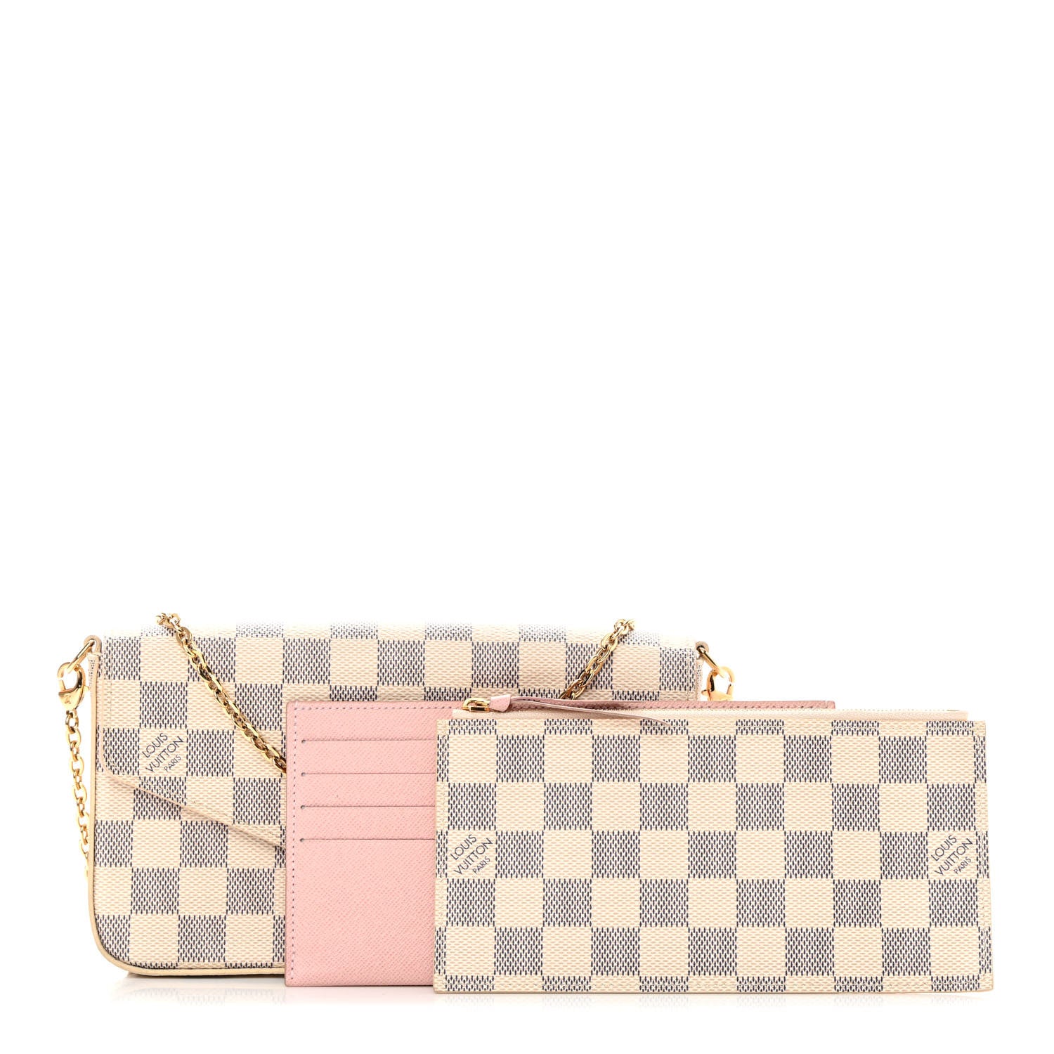 Louis Vuitton Damier Azur Pochette Felicie Chain Wallet Rose Ballerine 1 of 15