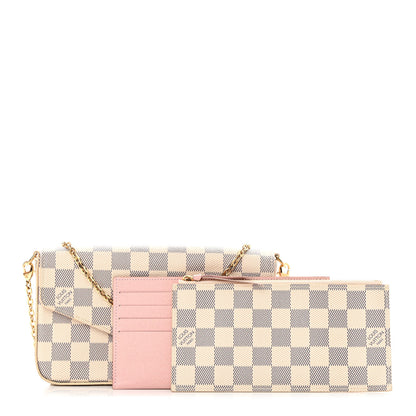 Louis Vuitton Damier Azur Pochette Felicie Chain Wallet Rose Ballerine 1 of 15