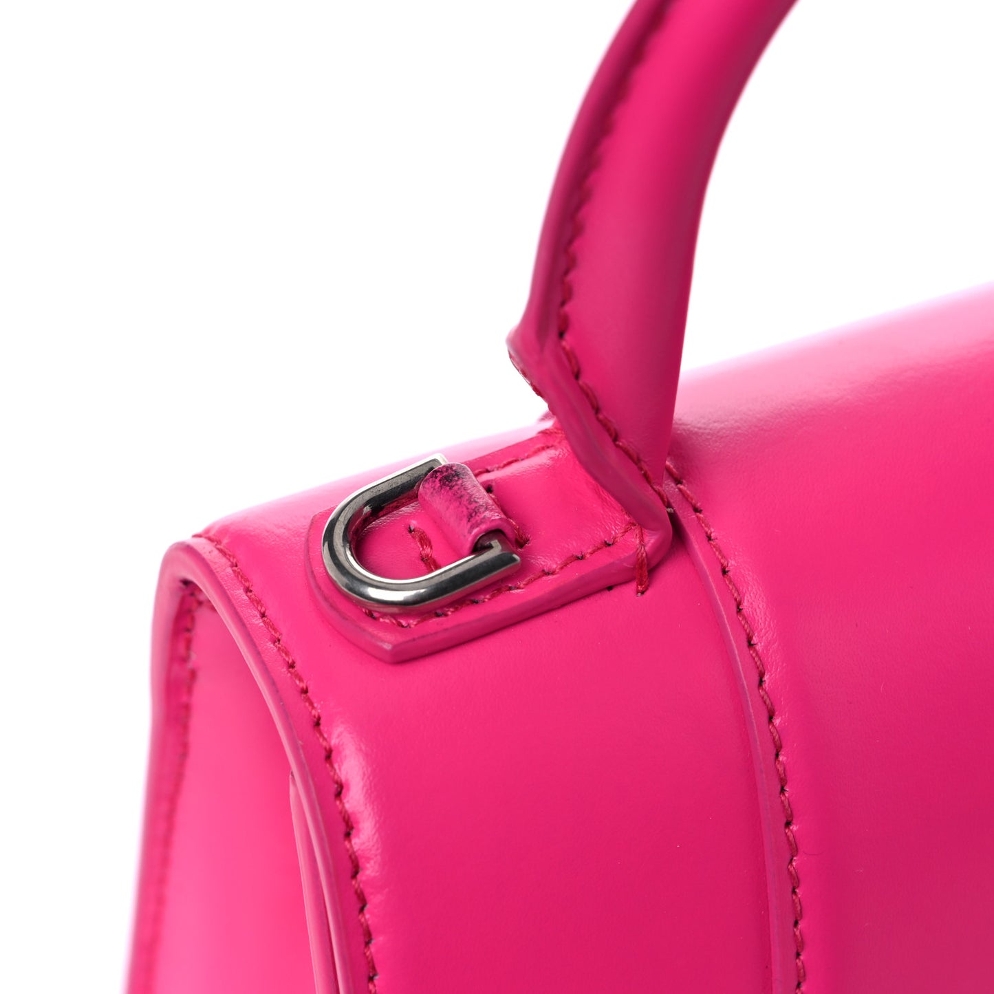 Shiny Box Calfskin Tonal B Hourglass Top Handle Bag XS Fuchsia