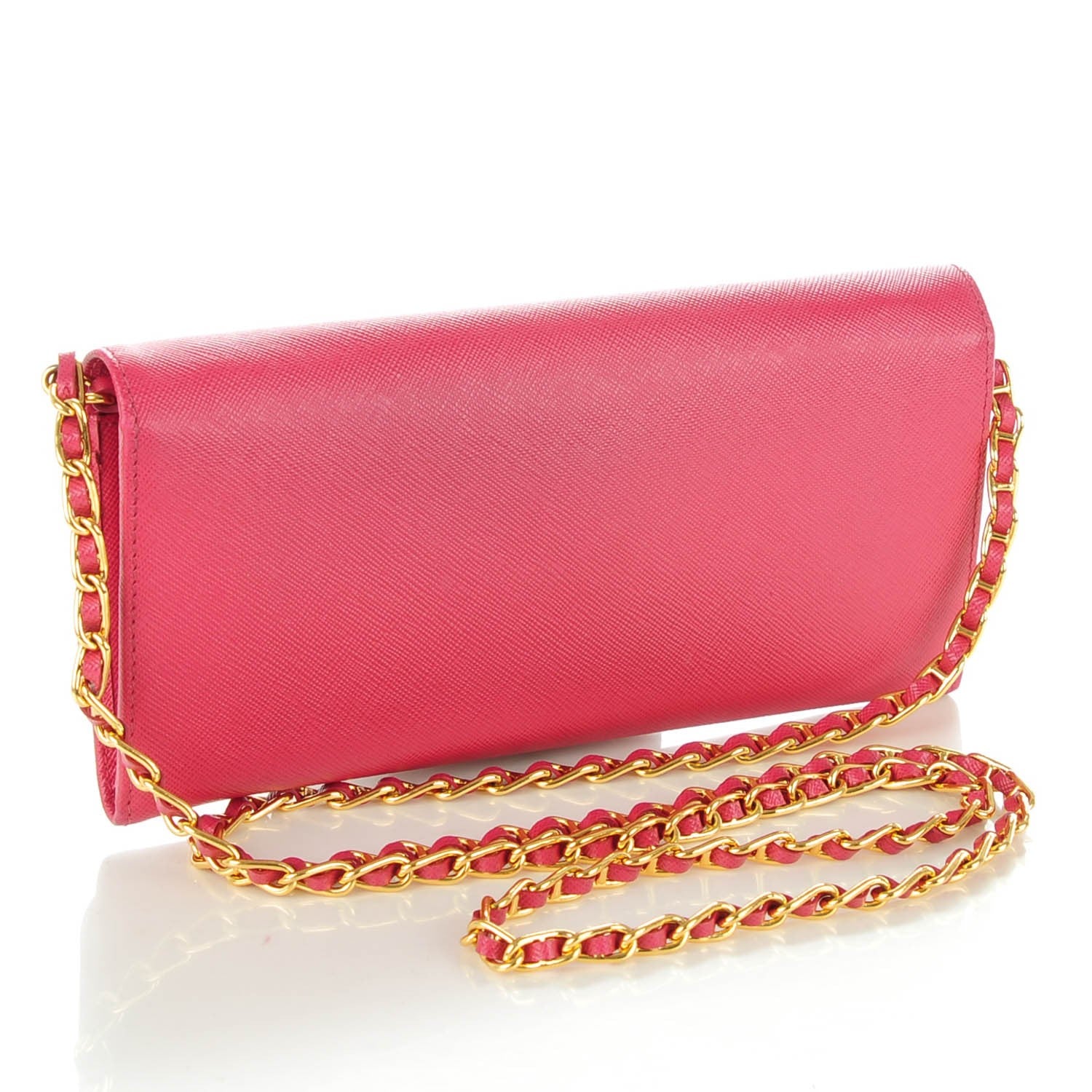 Prada Saffiano Metal Oro Chain Wallet Peonia 3 of 8
