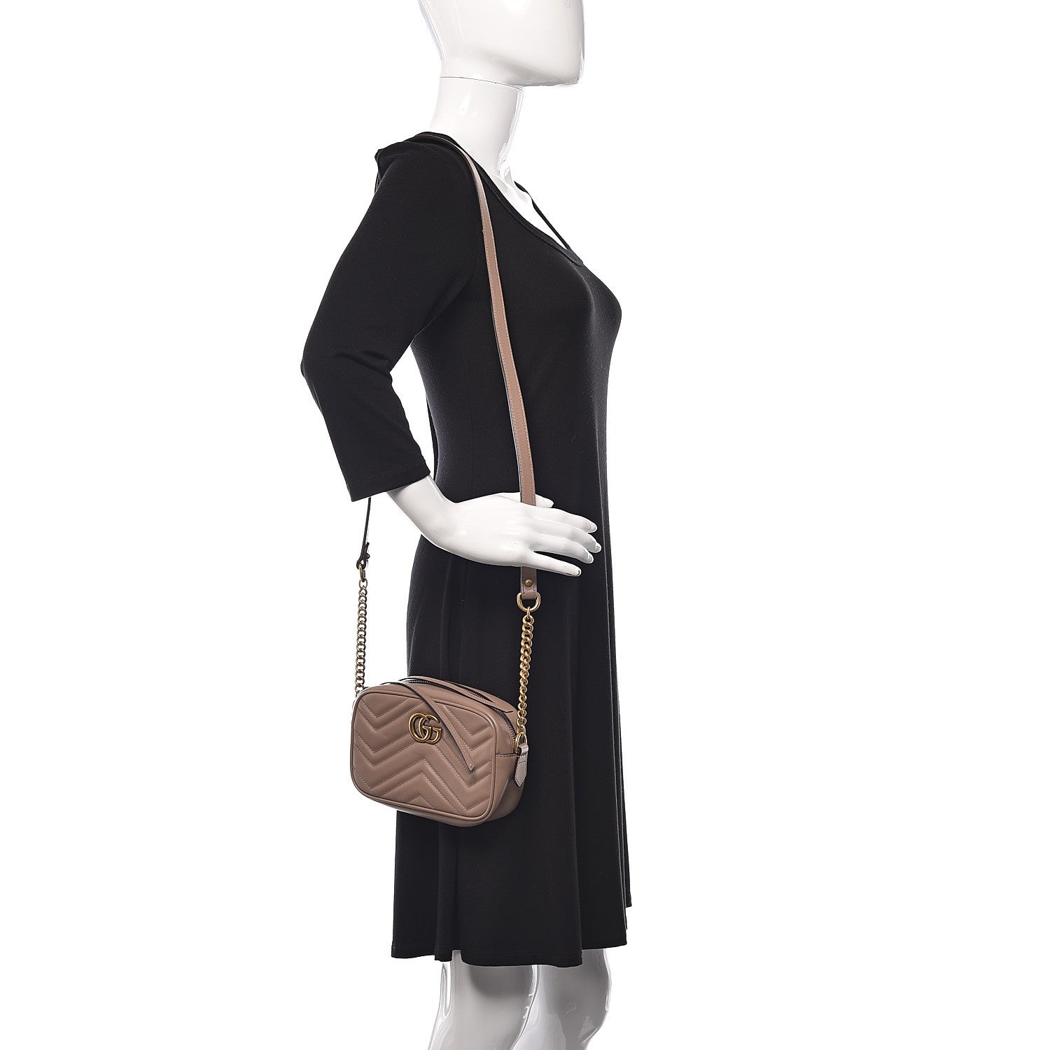 Gucci Calfskin Matelasse Mini GG Marmont Chain Shoulder Bag Nude 2 of 9
