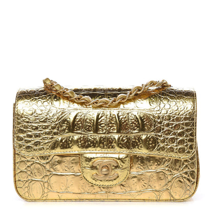 Chanel Metallic Calfskin Crocodile Embossed Cocodile Rectangular Mini Flap Gold 1 of 10