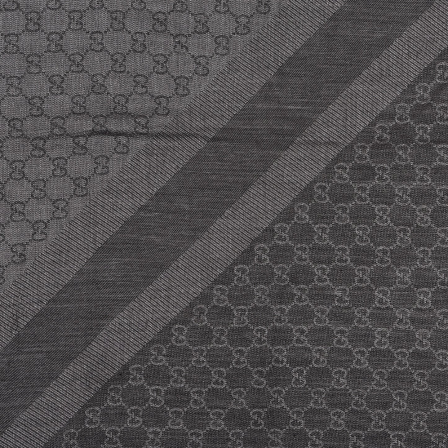 Wool Silk Monogram GGWeb Fringe Shawl Black Medium Grey