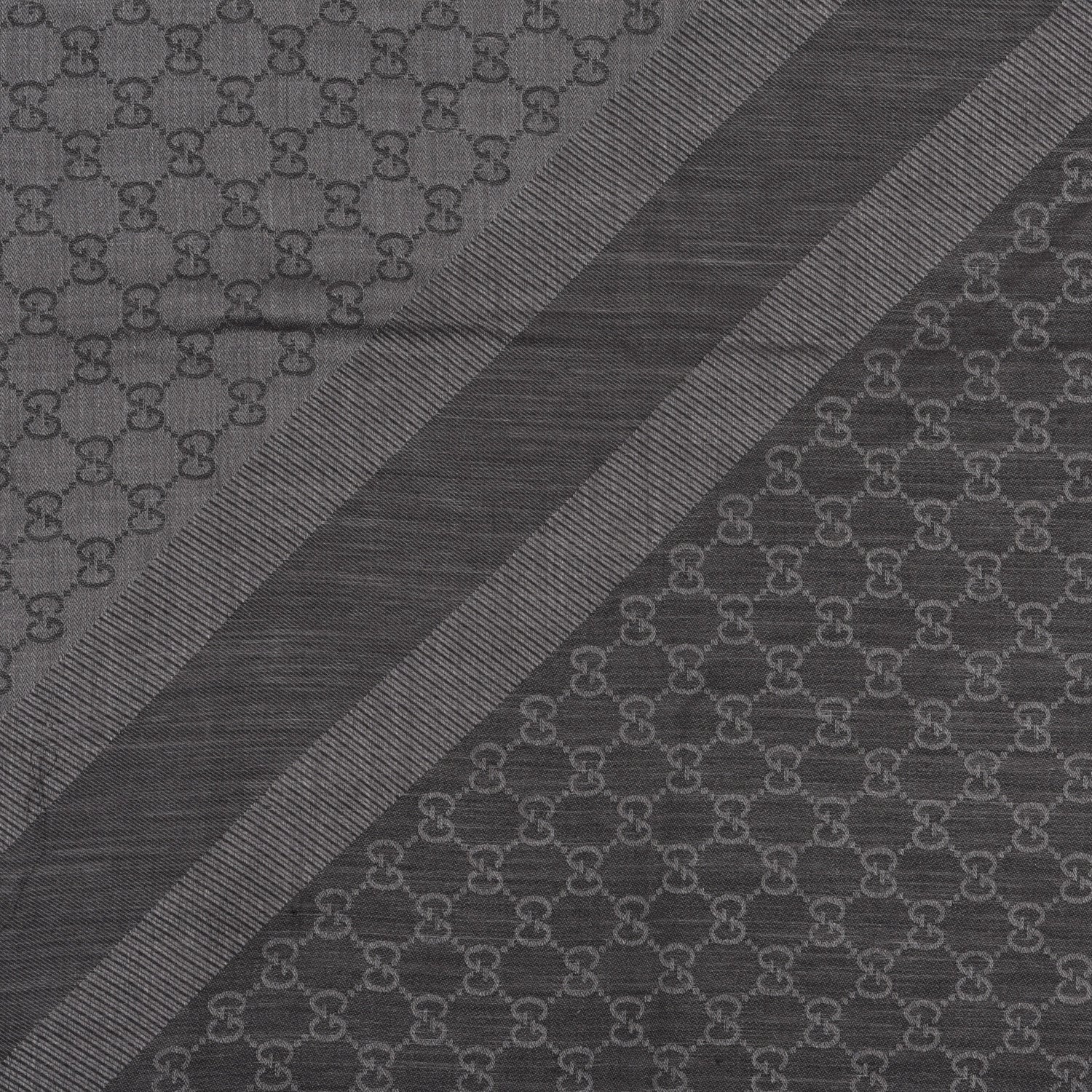 Gucci Wool Silk Monogram GGWeb Fringe Shawl Black Medium Grey 2 of 4