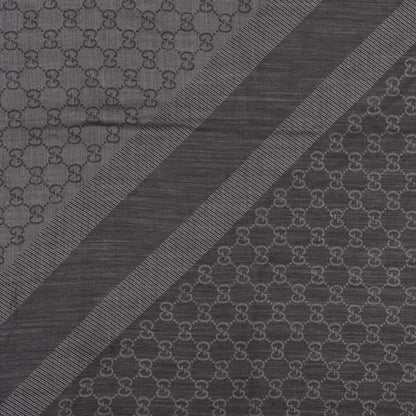 Gucci Wool Silk Monogram GGWeb Fringe Shawl Black Medium Grey 2 of 4