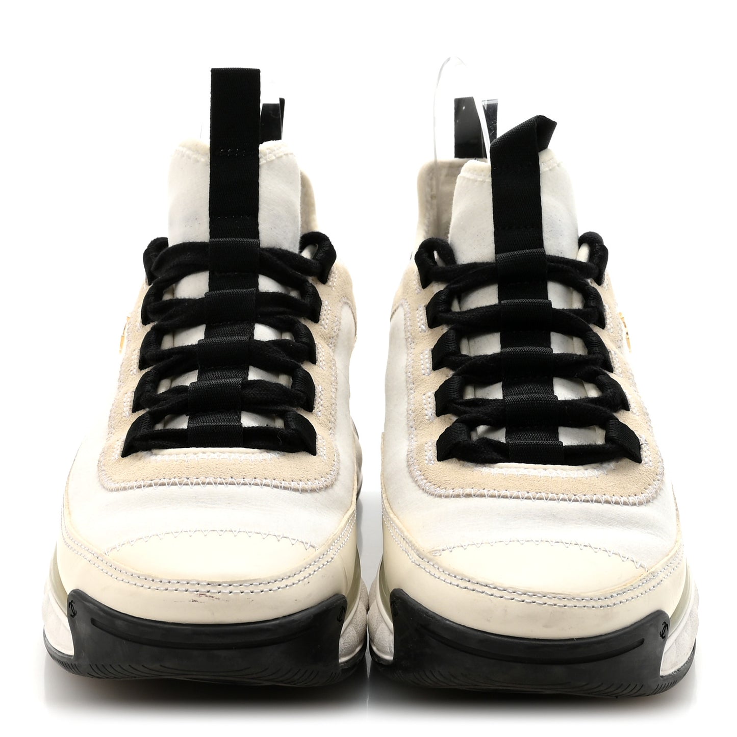 Velvet Calfskin Mixed Fibers CC Sneakers 38 Ivory Black