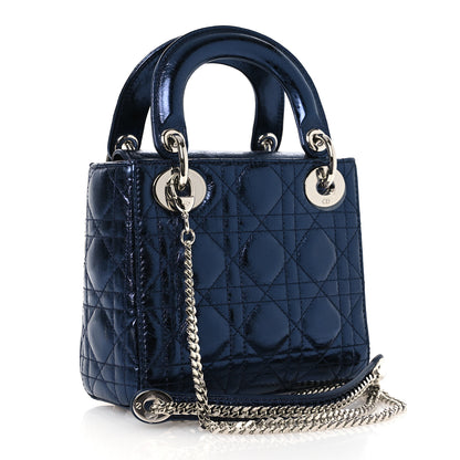 Christian Dior Metallic Crinkled Lambskin Cannage Mini Lady Dior Blue 3 of 12