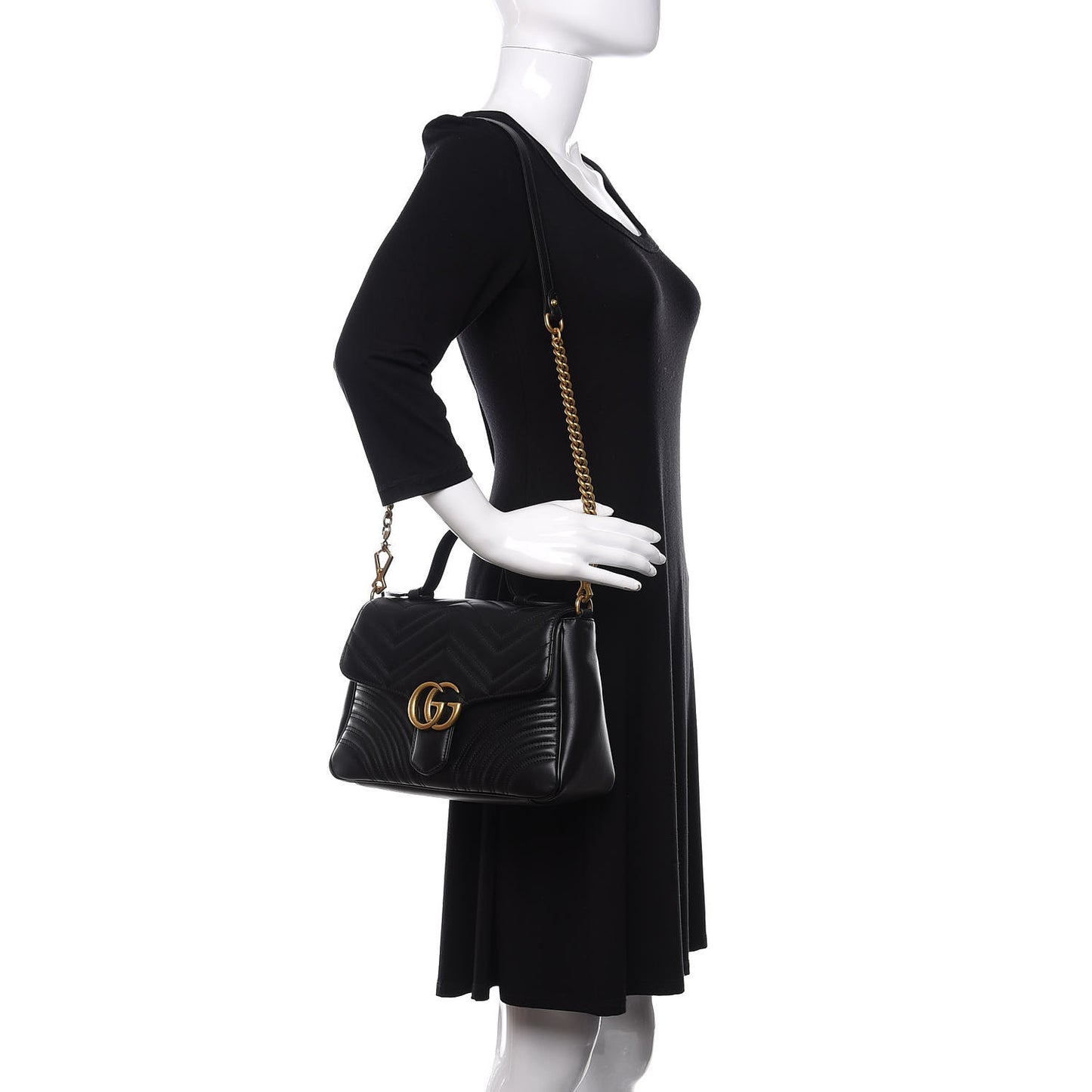 Calfskin Matelasse Small GG Marmont Top Handle Shoulder Bag Black