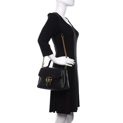 Gucci Calfskin Matelasse Small GG Marmont Top Handle Shoulder Bag Black 2 of 11