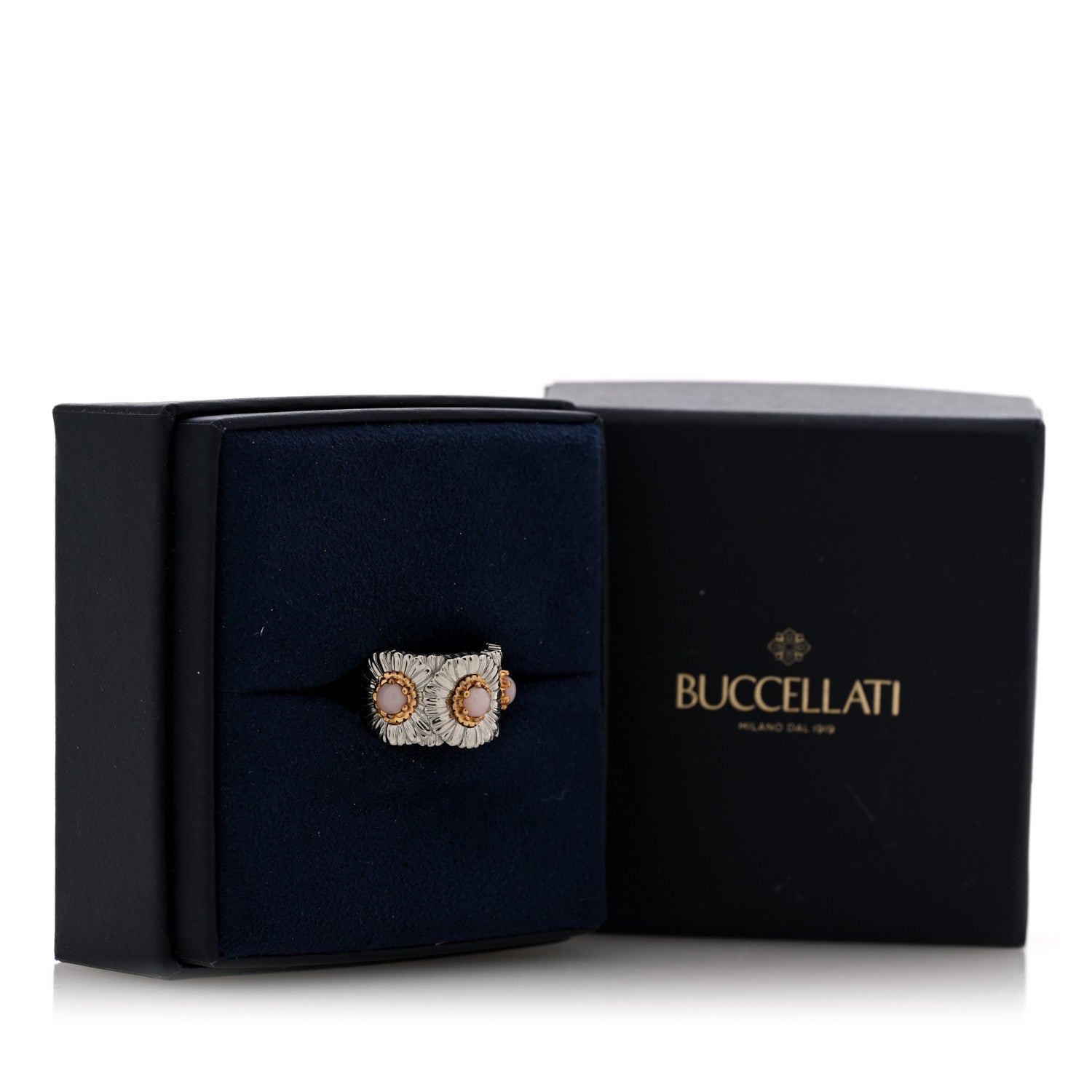 Buccellati Sterling Silver Pink Opal Blossoms Color Eternelle Ring 50 5.25 Gold 6 of 6
