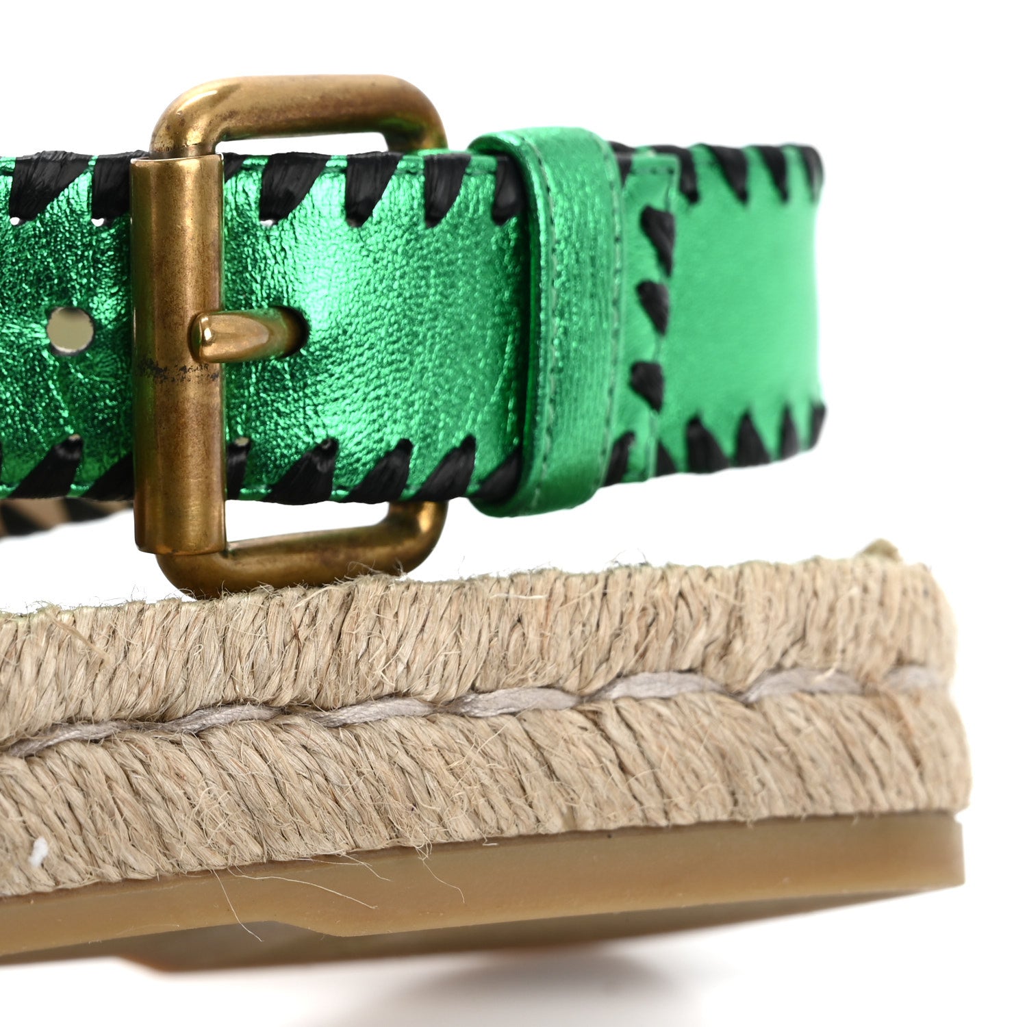 Gucci Metallic Nappa Embroidered Double G Espadrille Slingback Sandals 35 Green 15 of 17