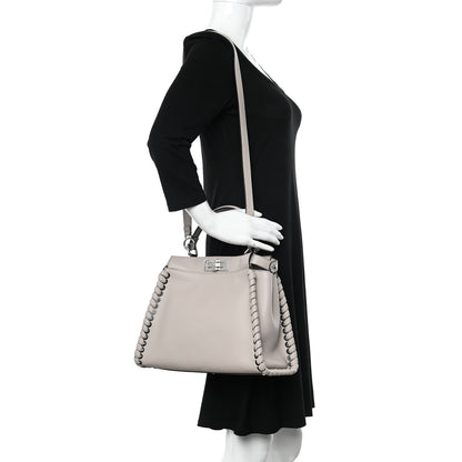 Fendi Vitello Seta Lace Up Medium Peekaboo Iconic Satchel Grigio Polvere 3 of 14