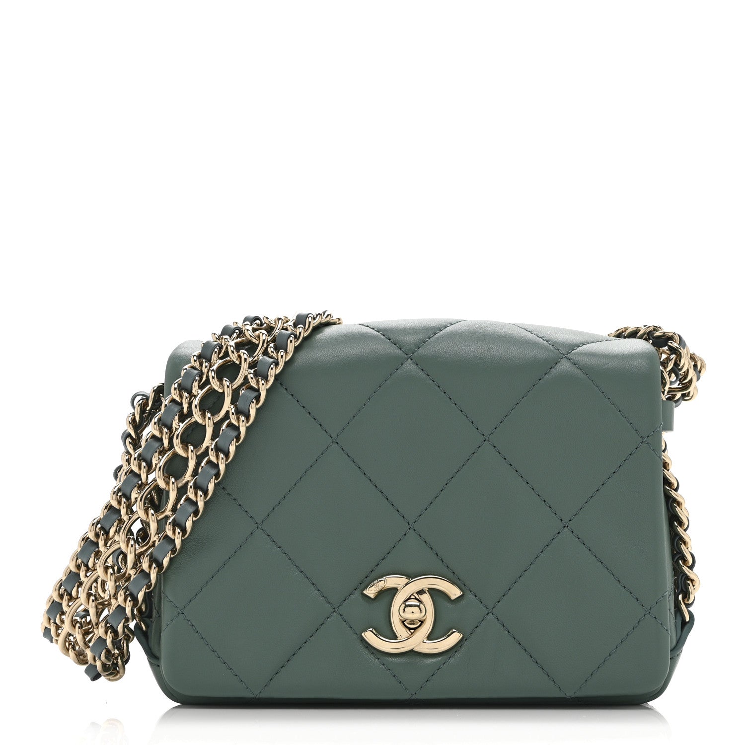 Chanel Lambskin Quilted Mini Chain Rows Flap  Green 1 of 10