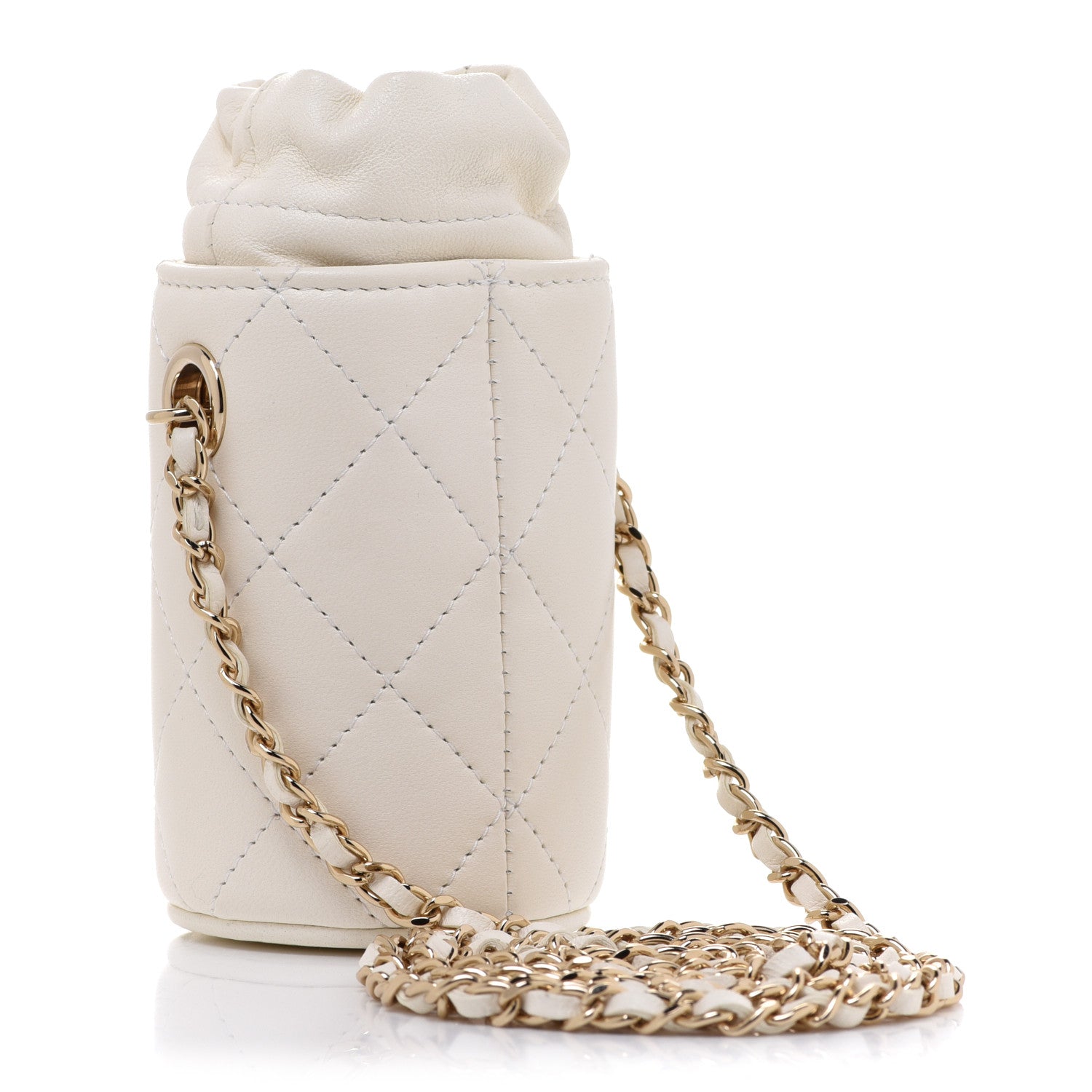 Chanel Lambskin Quilted Mini Bucket Bag With Chain White 2 of 7
