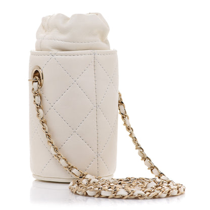Chanel Lambskin Quilted Mini Bucket Bag With Chain White 2 of 7