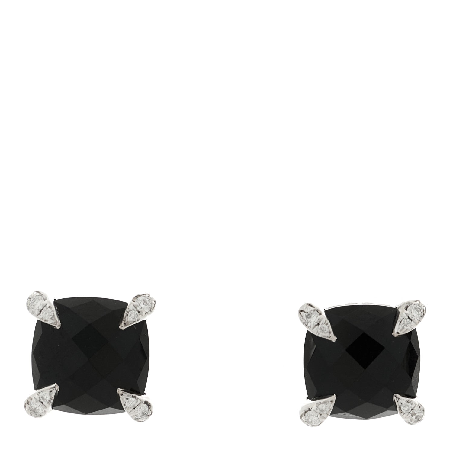 David Yurman Sterling Silver Diamond Black Onyx 9mm Chatelaine Earrings 1 of 4