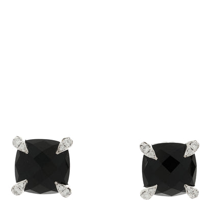 David Yurman Sterling Silver Diamond Black Onyx 9mm Chatelaine Earrings 1 of 4