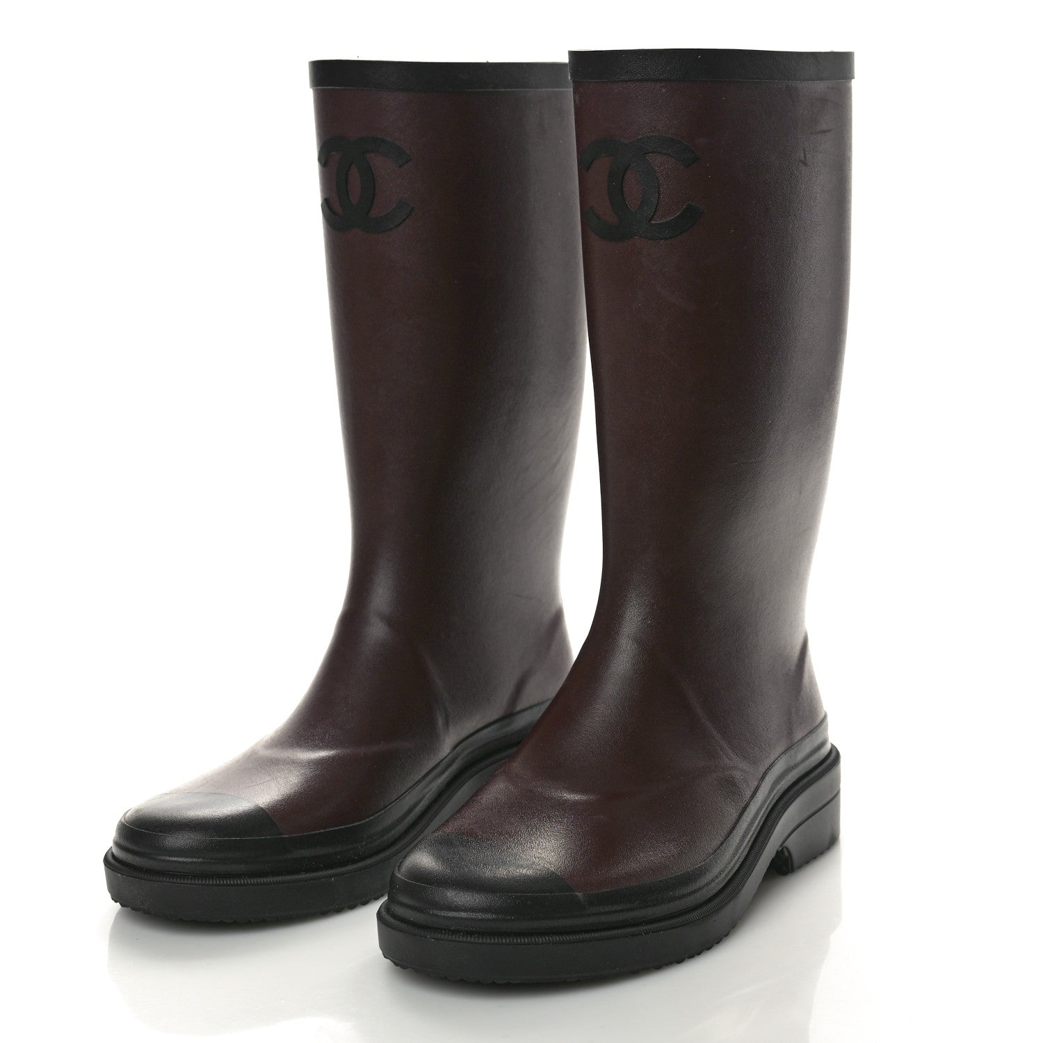 Chanel Caoutchouk CC High Boots 37 Burgundy Black 4 of 10