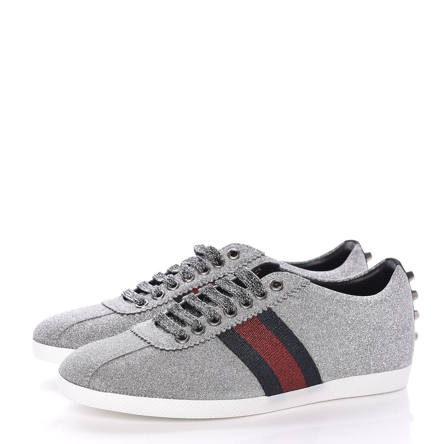 Glitter Fabric Studded Web Sneakers 36.5 Silver