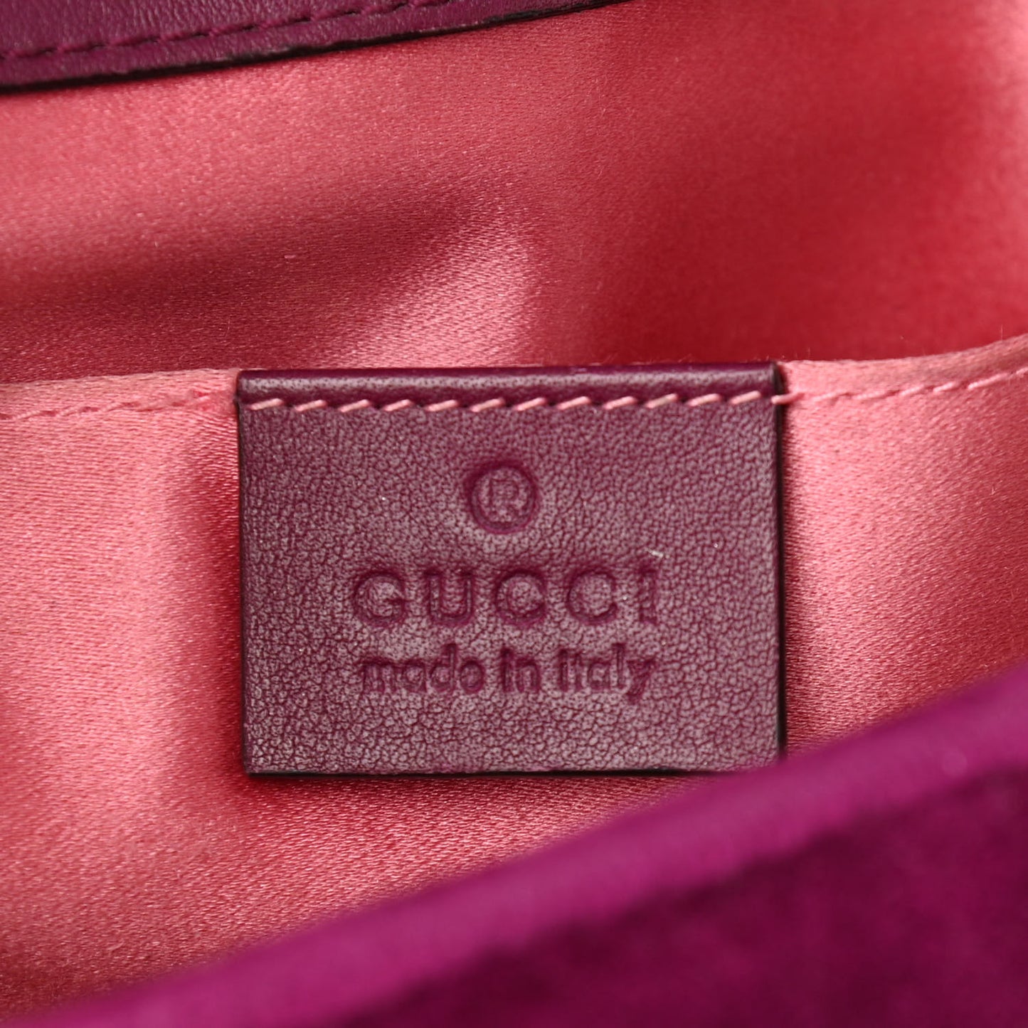 Velvet Matelasse Mini GG Marmont Shoulder Bag Fuchsia Violet Cyclamen