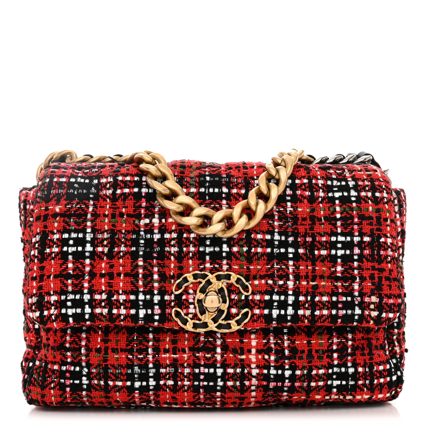 Tweed Quilted Medium Chanel 19 Flap Red Black