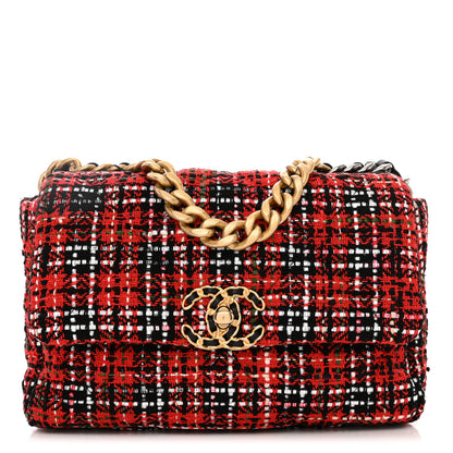 Chanel Tweed Quilted Medium Chanel 19 Flap Red Black 1 of 11