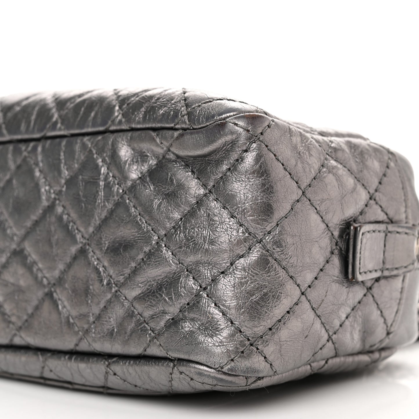 Metallic Aged Calfskin Quilted Small Reissue Camera Case Dark Silver