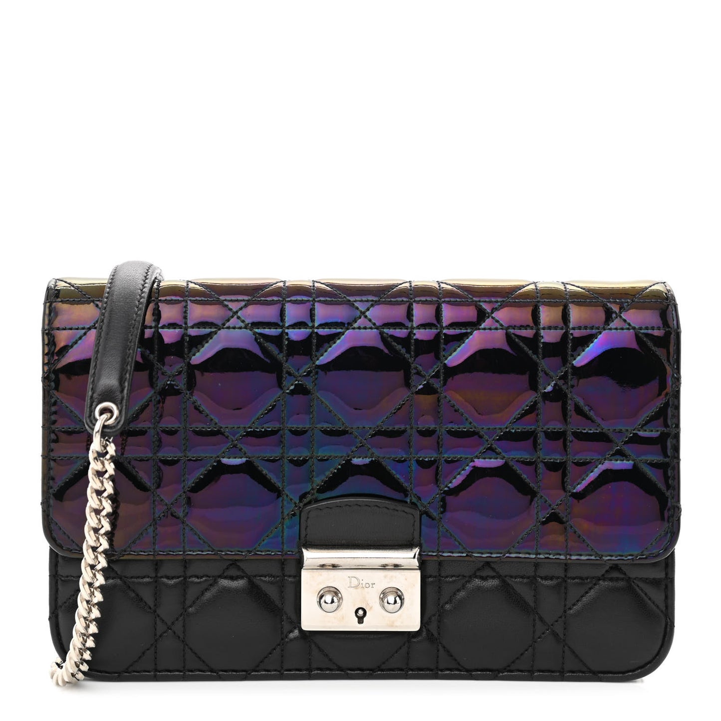 Metallic Iridescent Patent Calfskin Cannage Miss Dior Promenade Pouch Black Multicolor